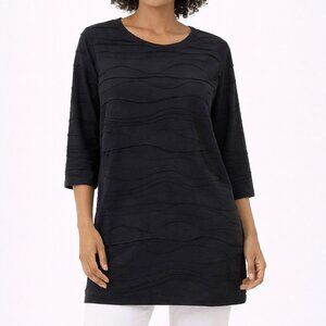 NEW w/ TAGS August Silk Options Textured Long Tunic Top Black XL 3/4 Sleeve Boho